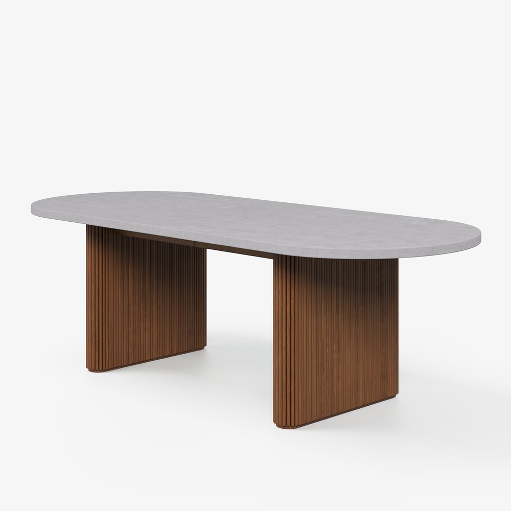 Tavolo da pranzo ovale allungabile Fluve 79"-94" in cemento grigio, posti 6-8 Immagine della finestra