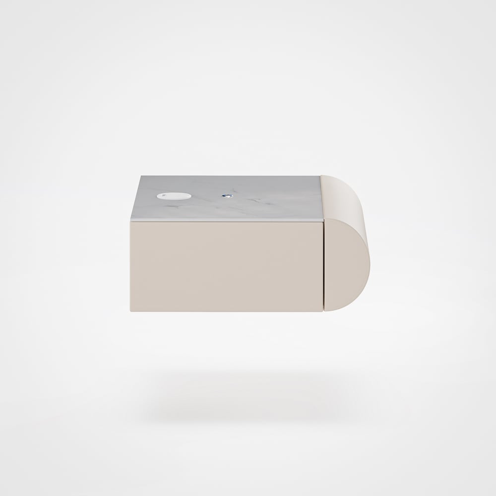 Table de chevet intelligente à LED 1 tiroir en cuir flottant Humply avec plateau en pierre frittée image de fenêtre