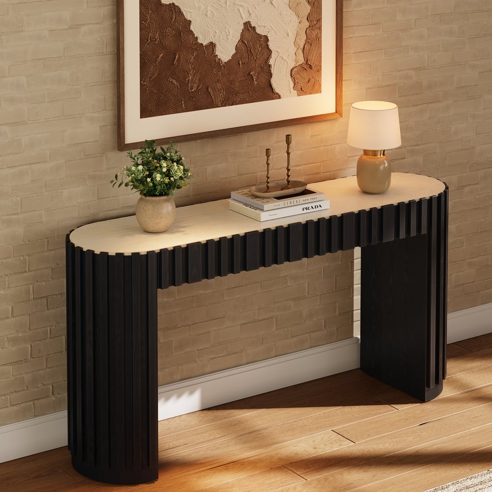 Aura 60" Ash Wood Fluted Black Console Table With Sintered Stone Top window image