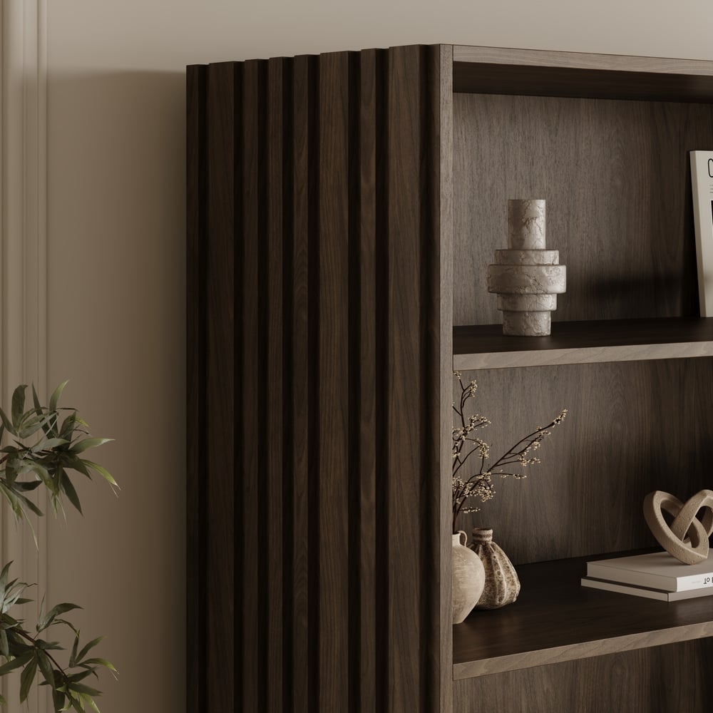 Aura 47" Ash Wood Fluted Bookcase With Sintered Stone Top window image