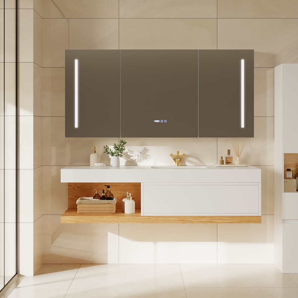 150cm Floating Bathroom Vanity & LED Mirror Cabinet Set window image