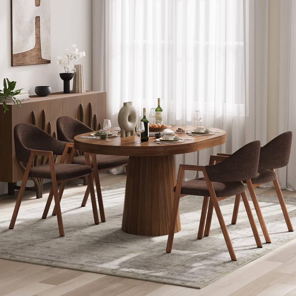 Modern Brown Linen Dining Chair with Upholstered, 2 Pieces window image
