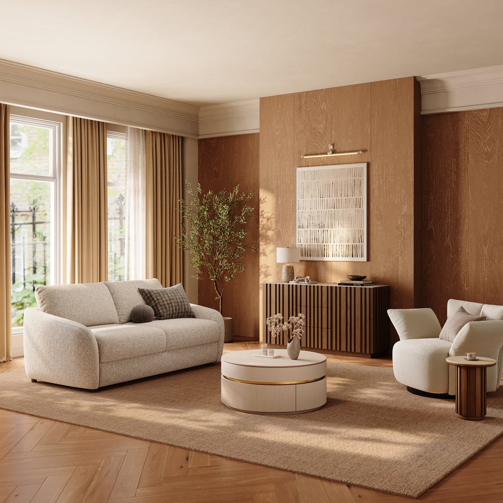 Sofá-cama de chenille com desempenho moderno Imagem da janela