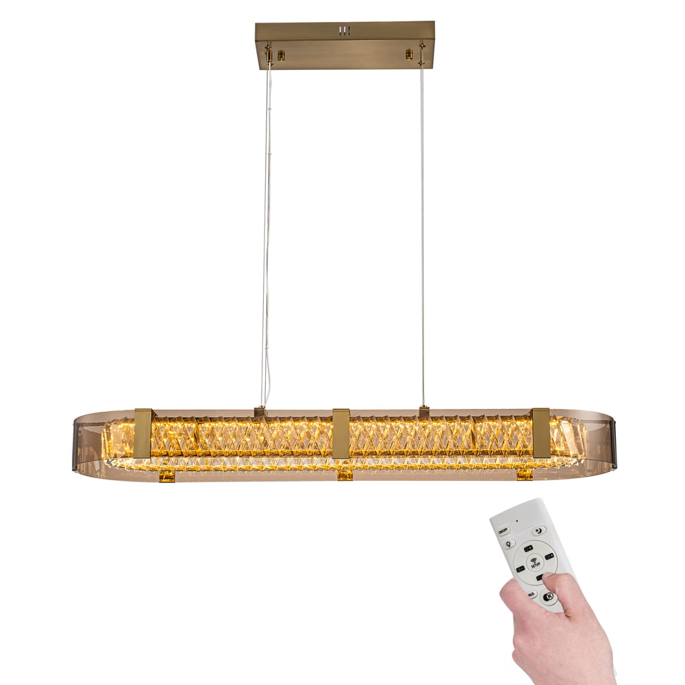 Linear Crystal Kitchen Island Pendant Light with Remote, 3-CCT Dimmable LED window image
