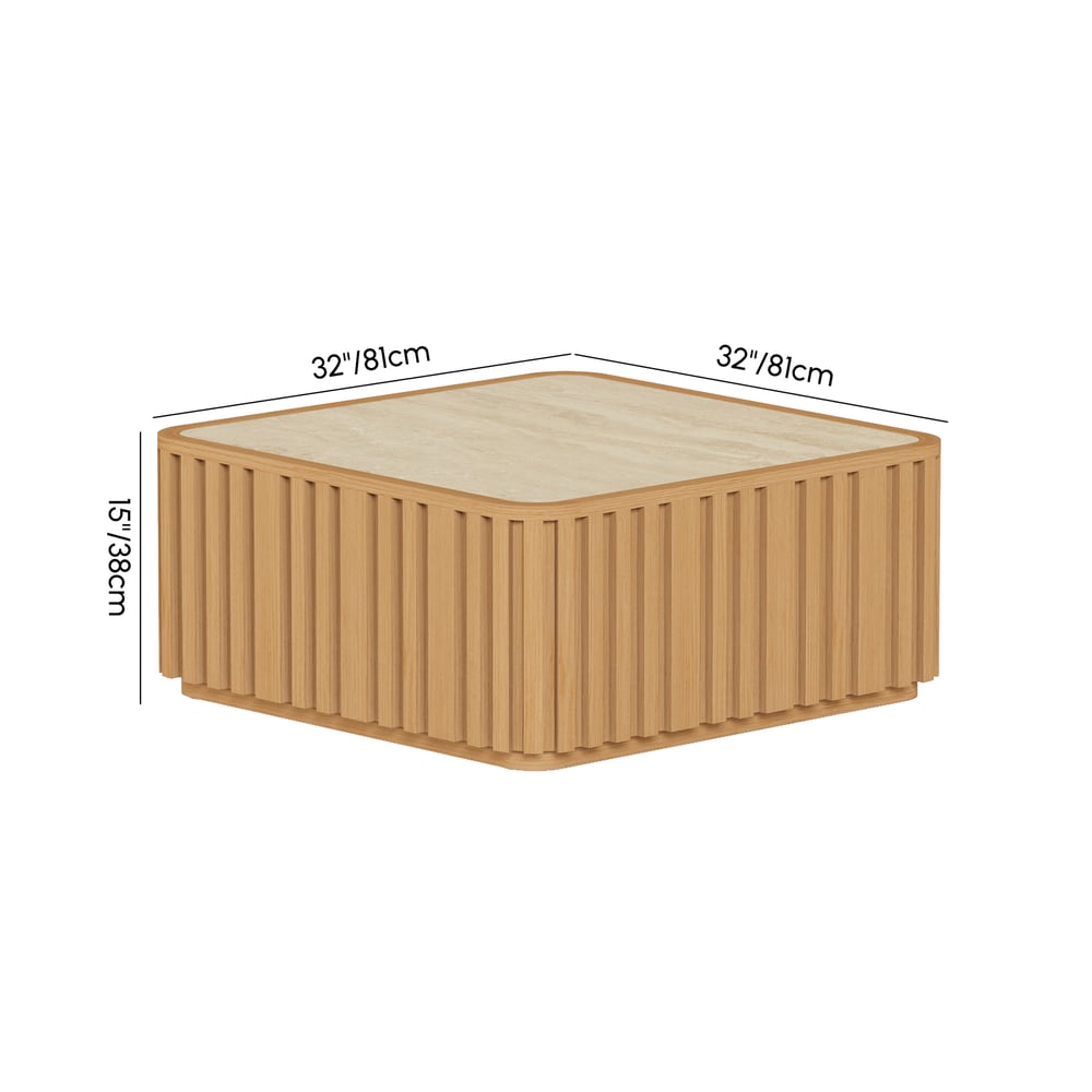 Aura Fluted Aluminum Outdoor Coffee Table with Sintered Stone Top weights dimensions image