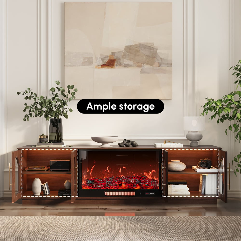 Arune 80" Arched Glass Doors Electric Fireplace TV Stand with Remote Control window image