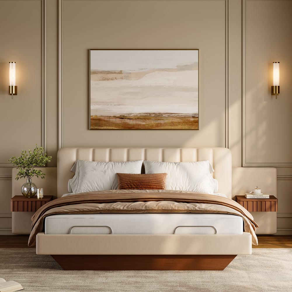 Genuine Leather Smart Bed Set With Adjustable Base And 2 Storage Nightstands window image