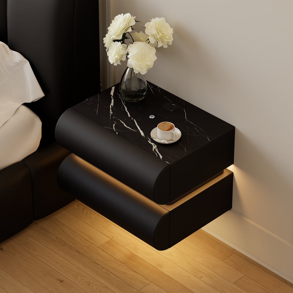 Humply Floating Leather 2-Drawer Smart LED Nightstand with Sintered Stone Top window image