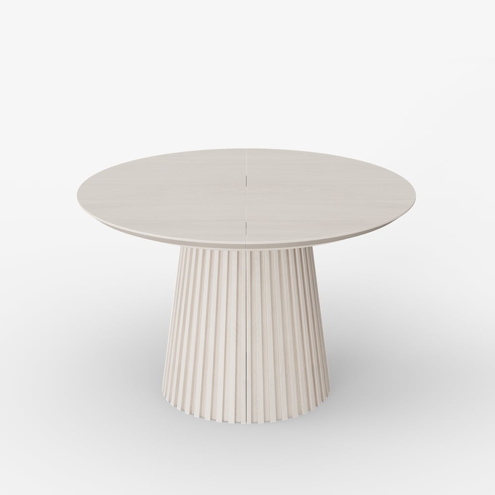 Modern 47"-79" Extendable Whitewash Wood Dining Table with Fluted Base, Seats 4-6 window image