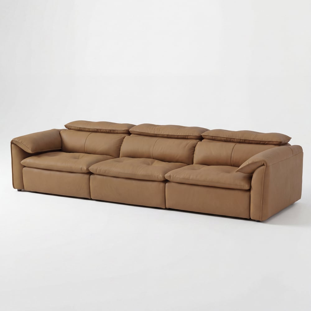 320 cm 3-Seater Genuine Leather Power Convertible Sleeper Sofa with Adjustable Headrests window image