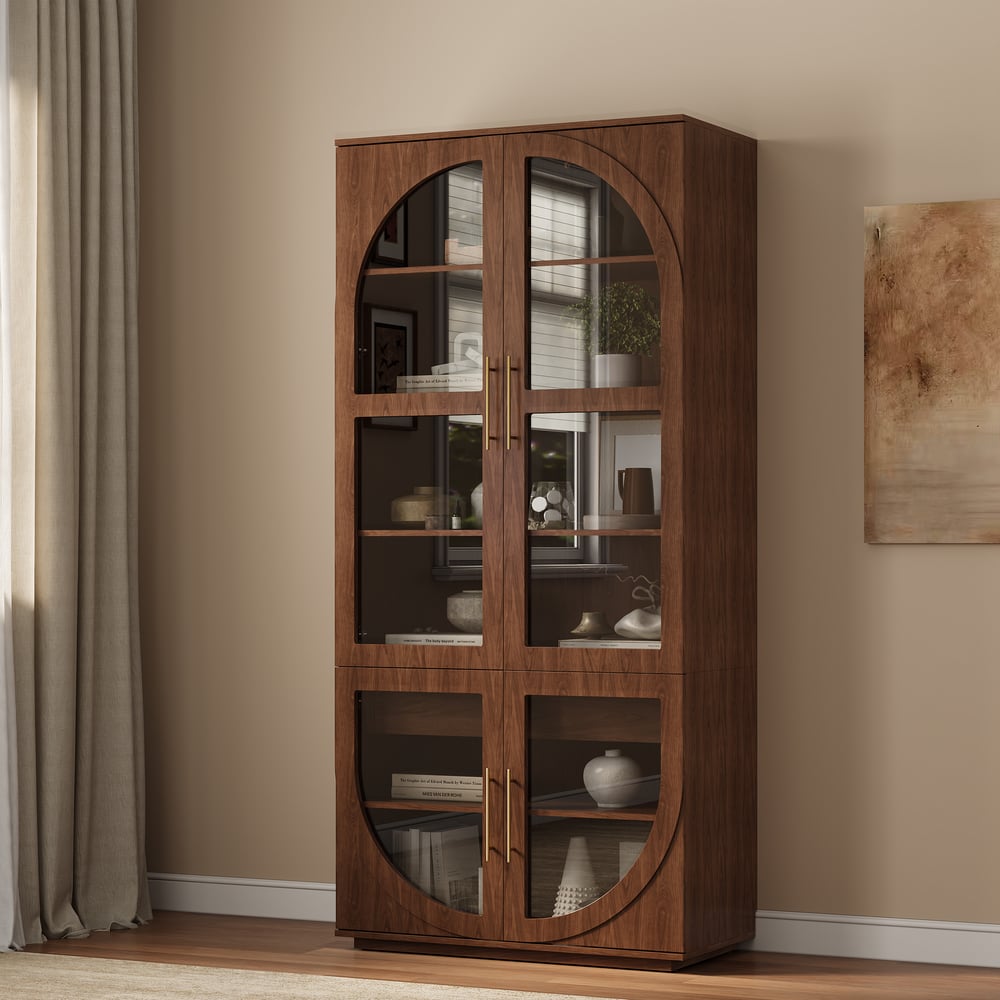 Arune Glass Tall Display Cabinet with Drawers & LED Light window image
