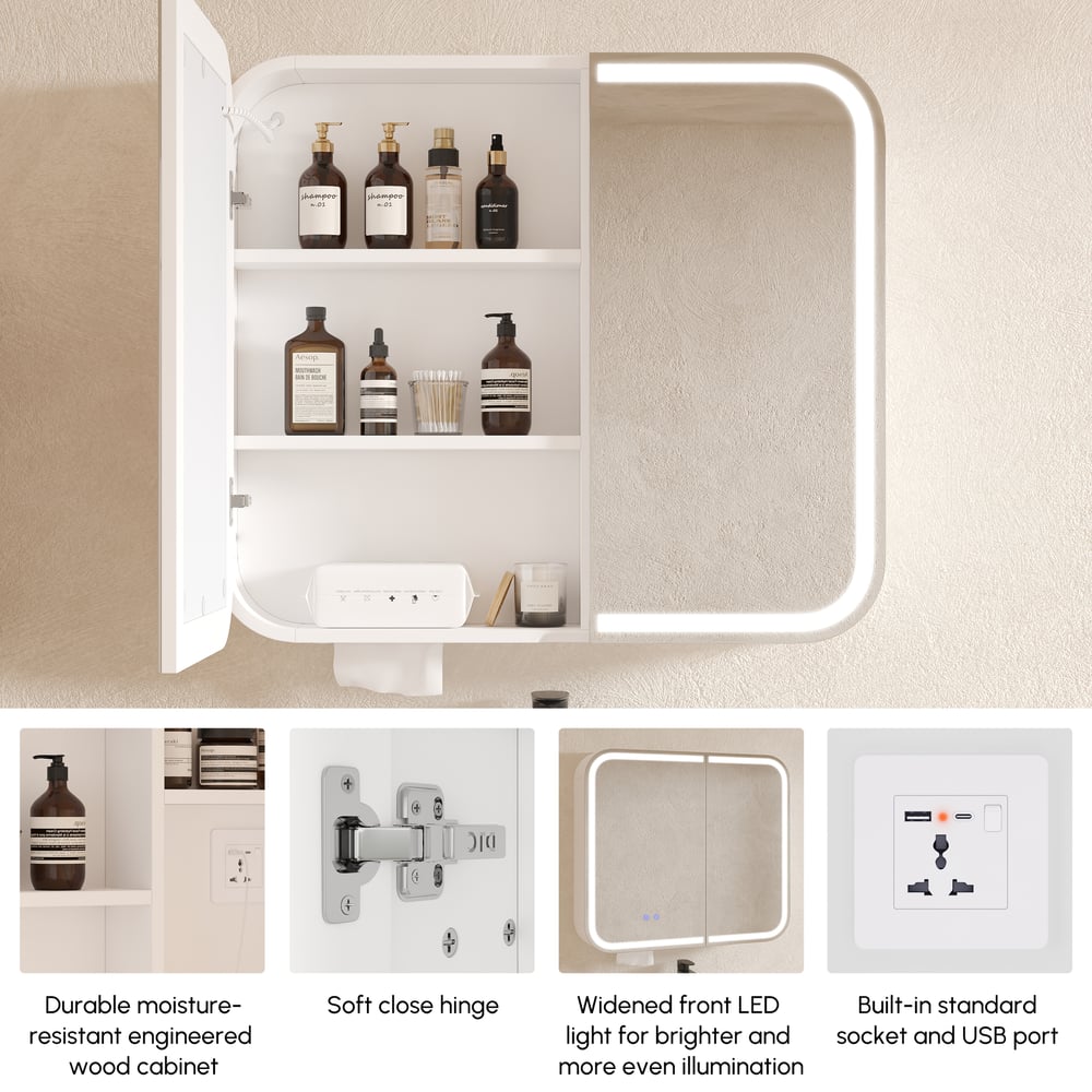 31" LED Bathroom Mirror Cabinet with Defogger, 3-Color Light, Tissue Slot window image