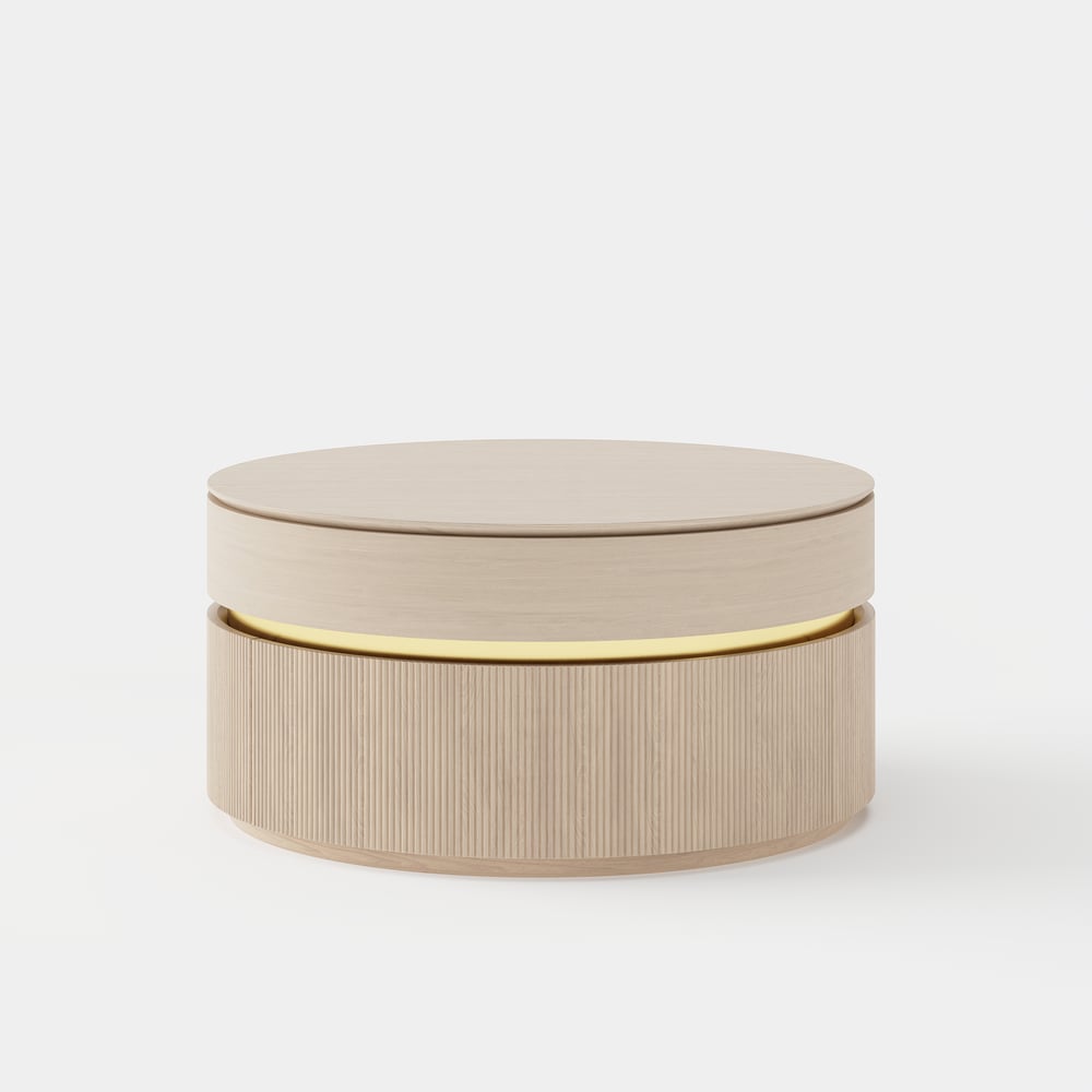 Table basse ronde à plateau relevable cannelé de 32 pouces avec 2 tiroirs image de fenêtre