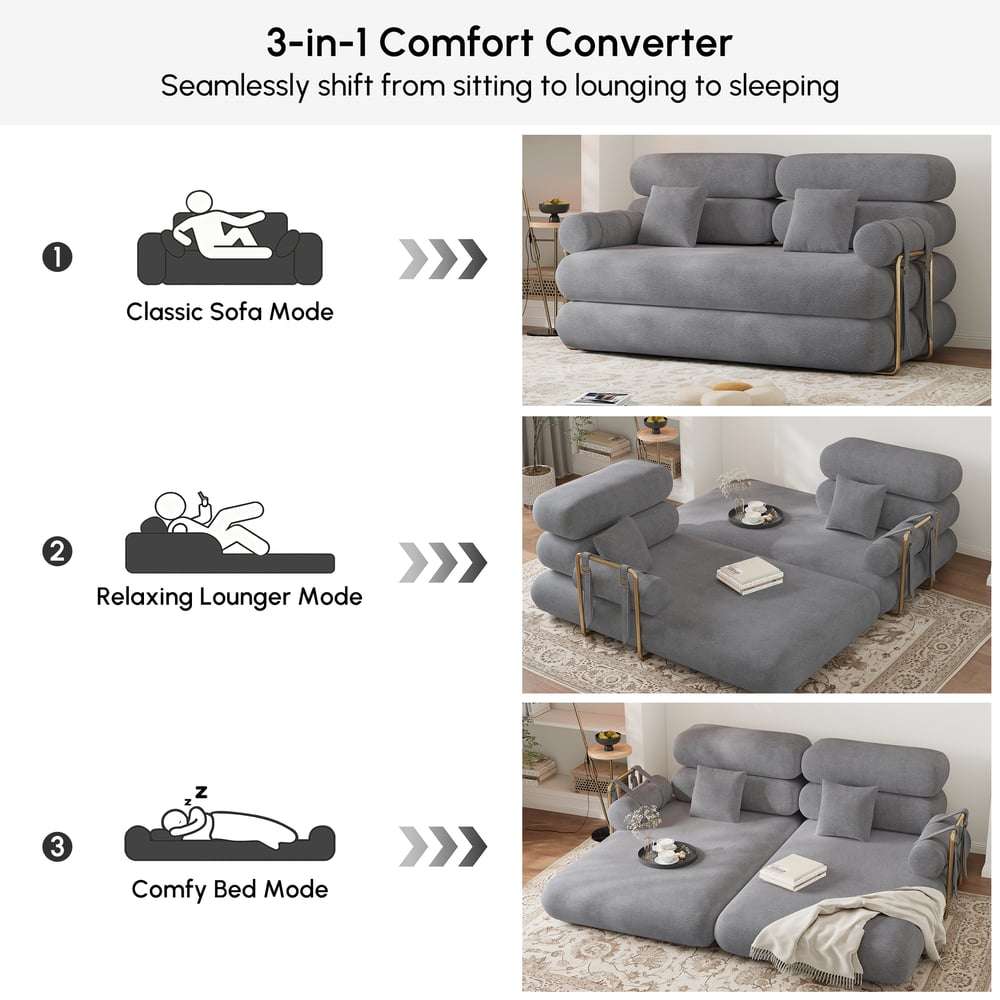67" Full 2-Seater Chenille Velvet 4 in 1 Futon Convertible Sleeper Sofa window image