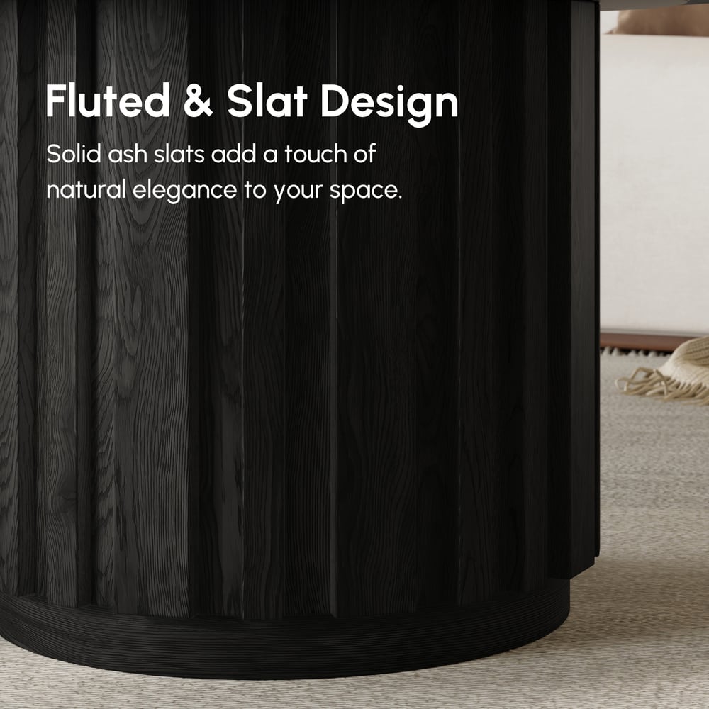 Aura 2 Piece Set Ash Wood Slatted  Round Coffee Table with Sintered Stone Top(20" - 28") window image