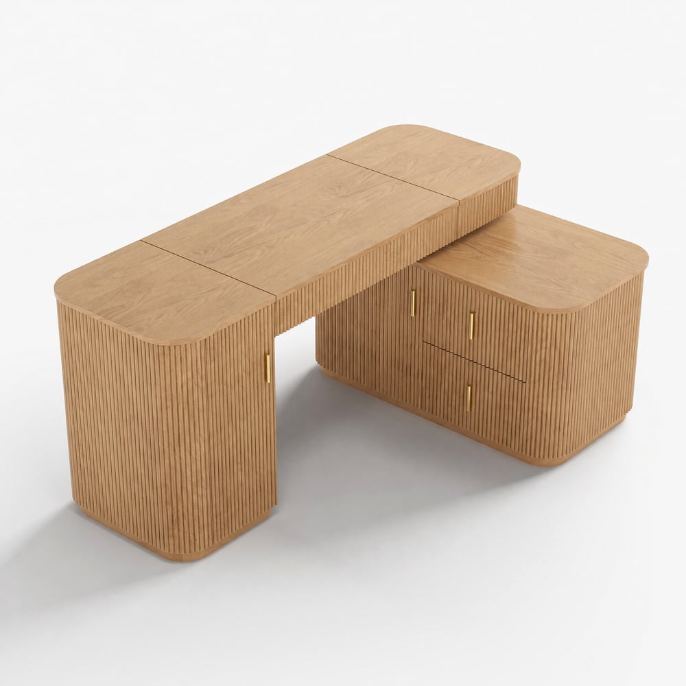 Velign 65" L-Shape Natural Executive Desk with Right-Side Cabinet window image