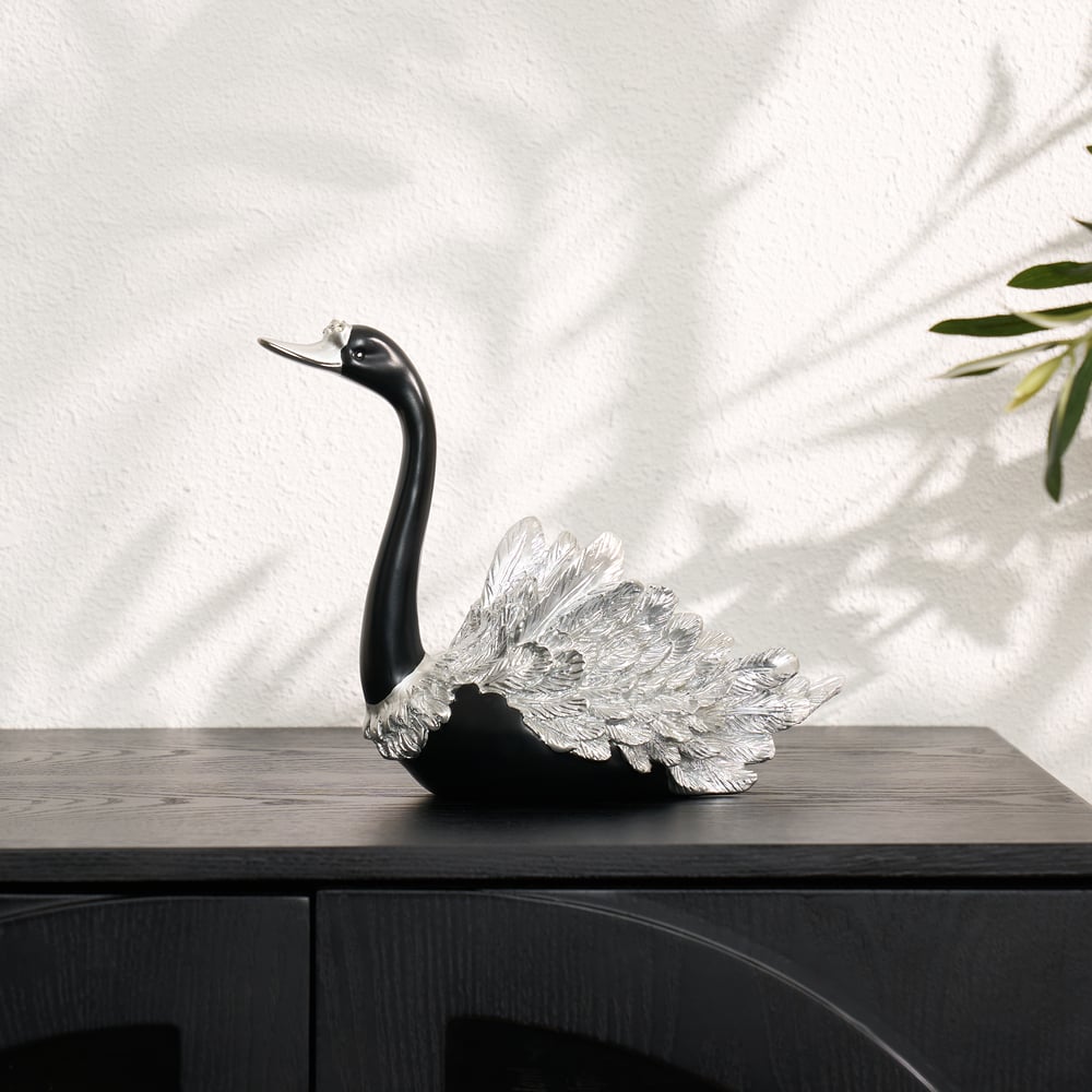 2-Piece Resin Swan Figurines – Elegant Black & Silver Swan Decorative Storage Set window image