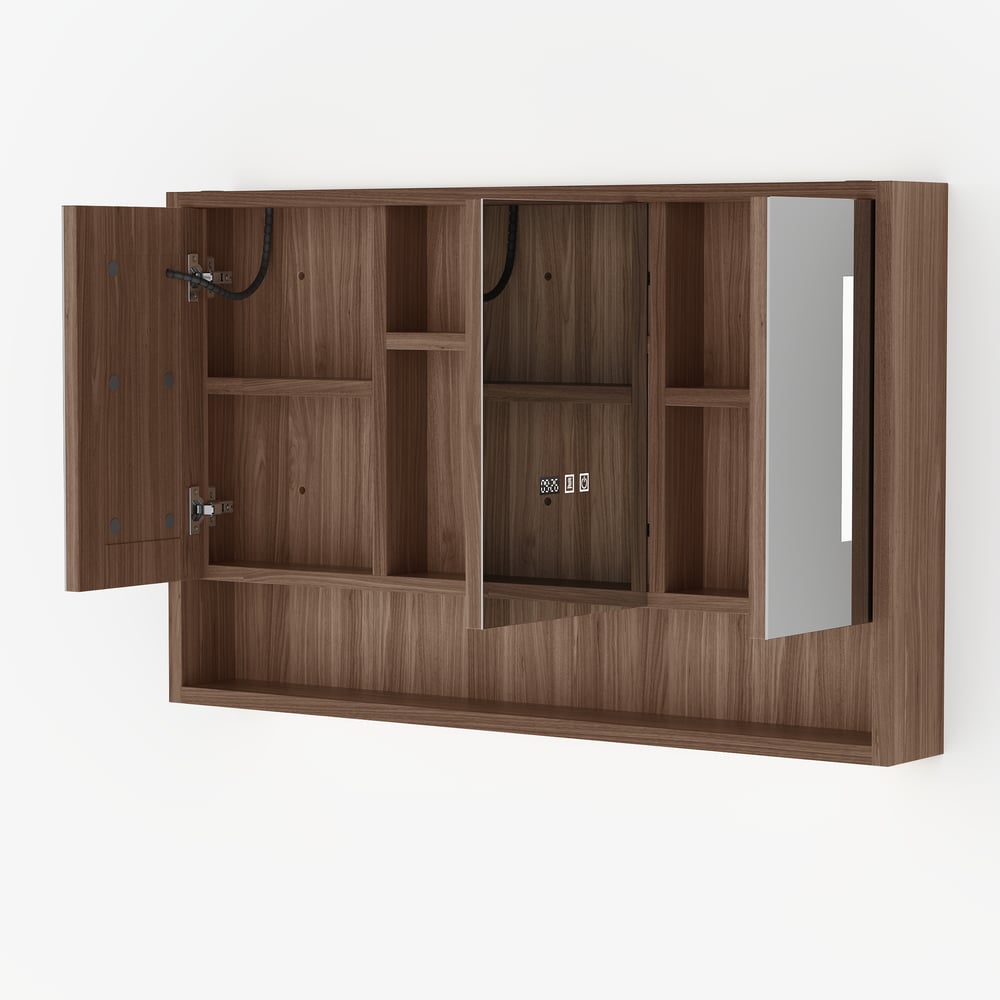 39" Walnut LED Medicine Cabinet with Adjustable Lighting, Demister and Digital Clock window image