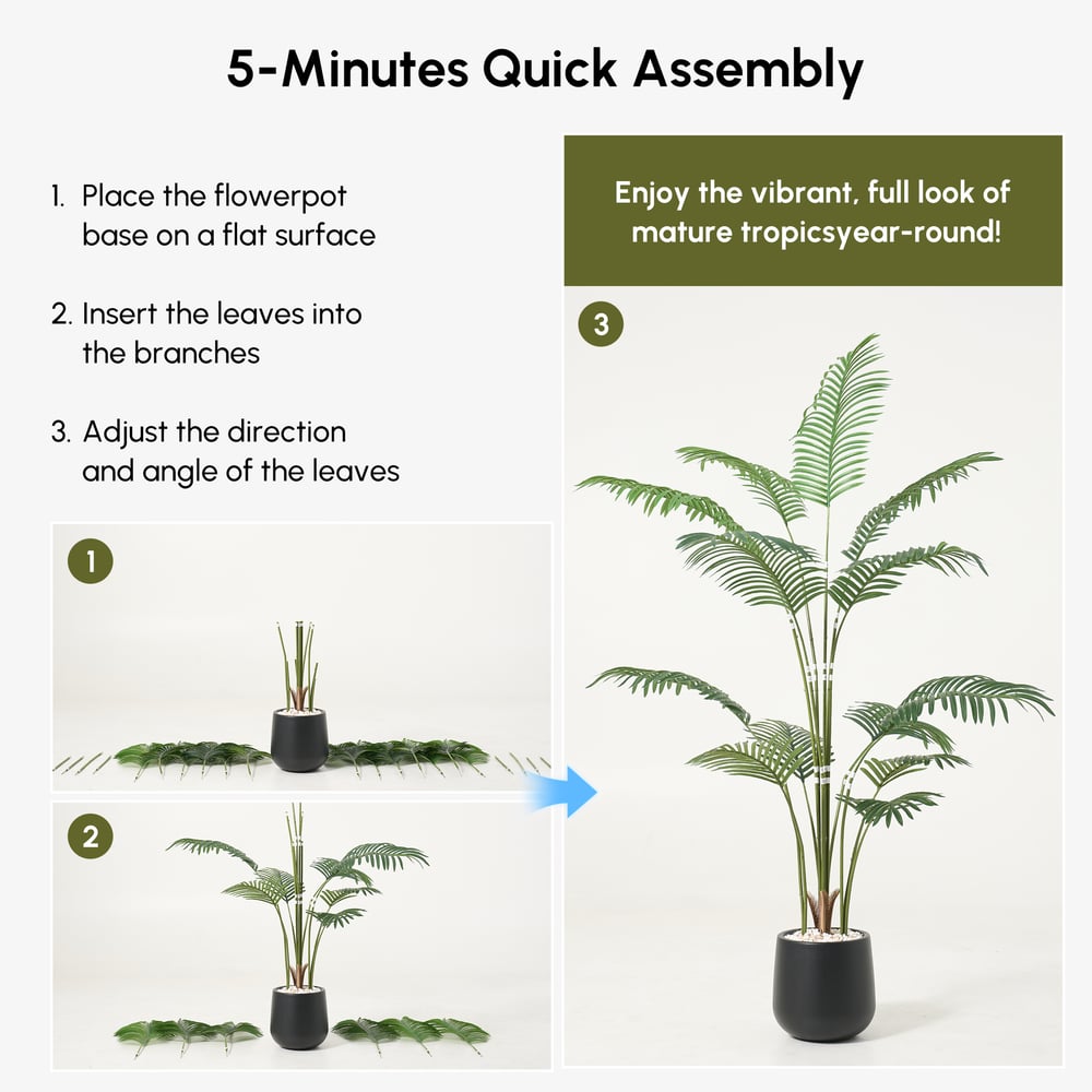 6 ft. Artificial Areca Palm Tree with Planter and Decorative Stones window image