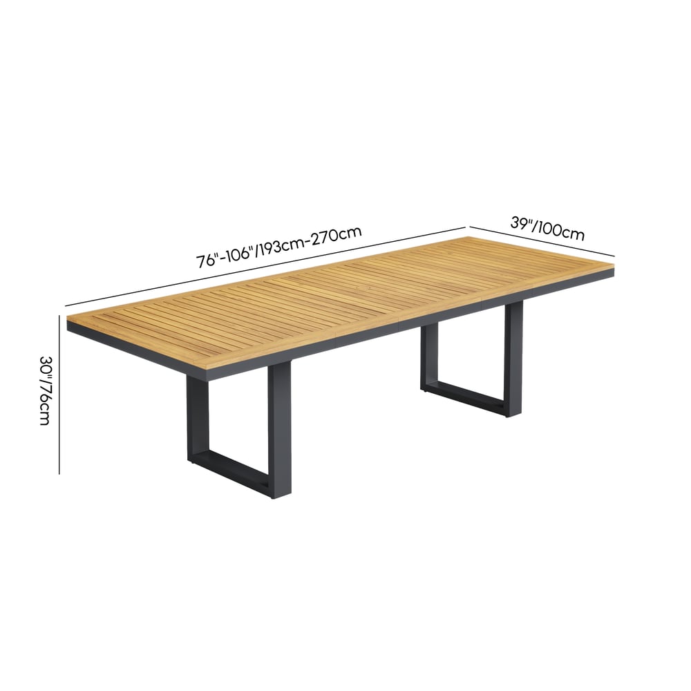 Tevara Outdoor Extendable Teak & Aluminium Dining Table weights dimensions image