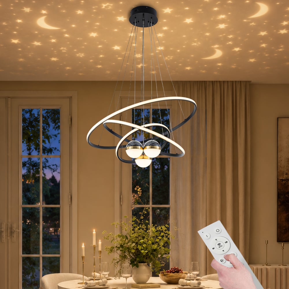 31" 6-Light LED Chandelier with Starry Projection, Dimmable & Adjustable window image