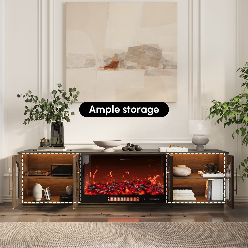 Arune 80" Arched Glass Doors Electric Fireplace TV Stand with Remote Control window image