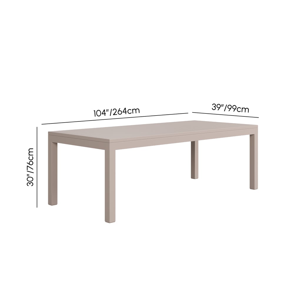 Wevara 104" Sand-Finished Aluminum Slatted Outdoor Dining Table in Sand weights dimensions image