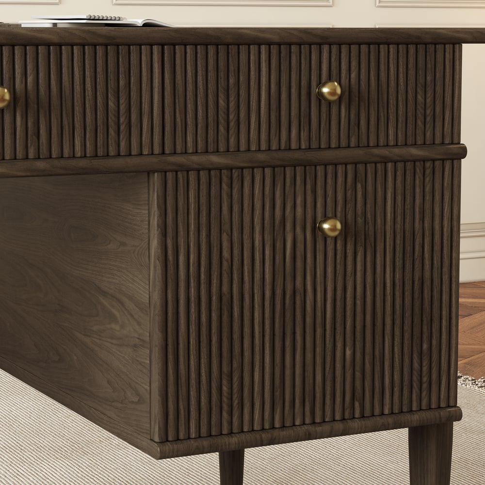 64" Houten bureau met 6 laden Vensterafbeelding