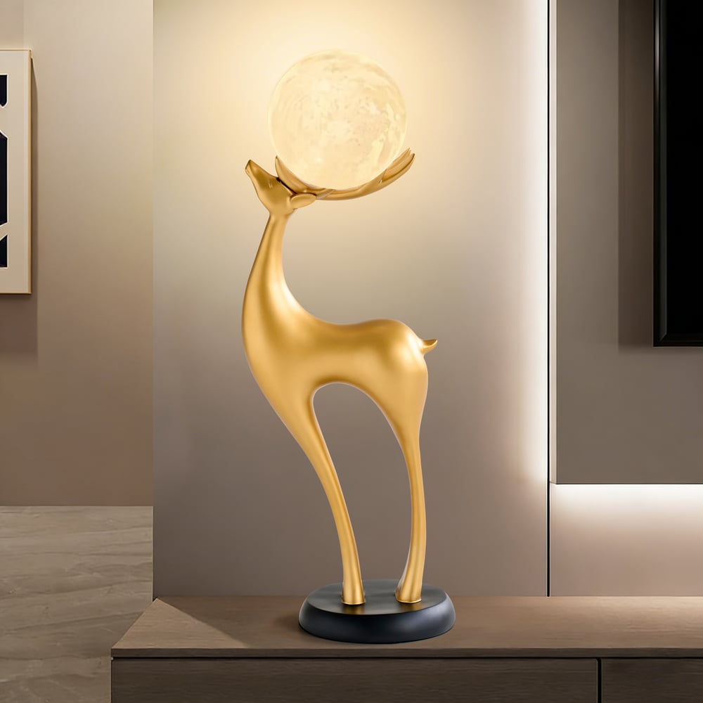 Lampadaire moderne en résine en forme de cerf avec télécommande – 76 cm de hauteur avec boule lumineuse image de fenêtre
