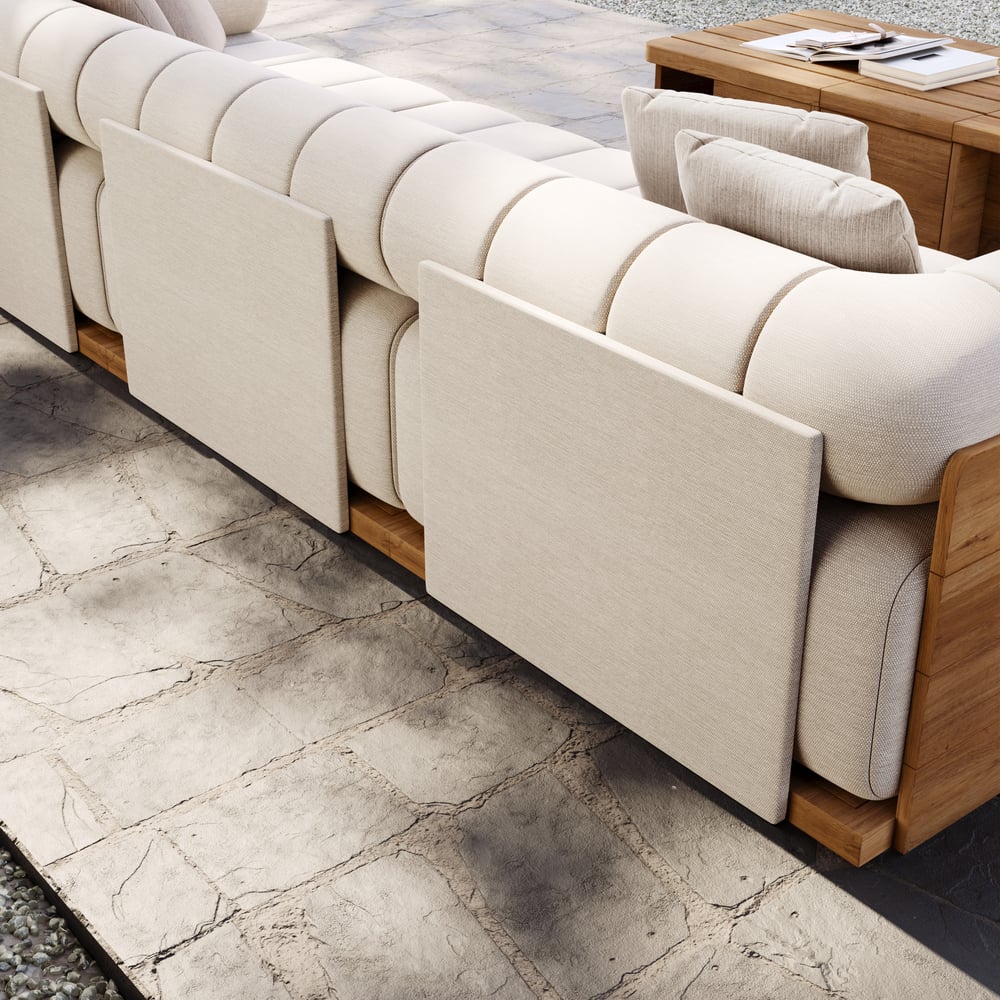 Resaro Teak Wood Deep-Seat 3-Seater Outdoor Sofa Warm White window image