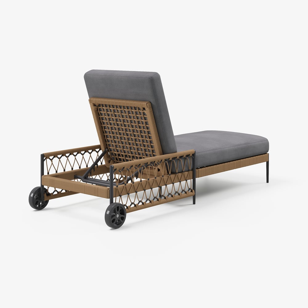 Ropipe Outdoor Rope-Woven Lounge Chair with Adjustable Backrest & Wheels in Dark Gray window image
