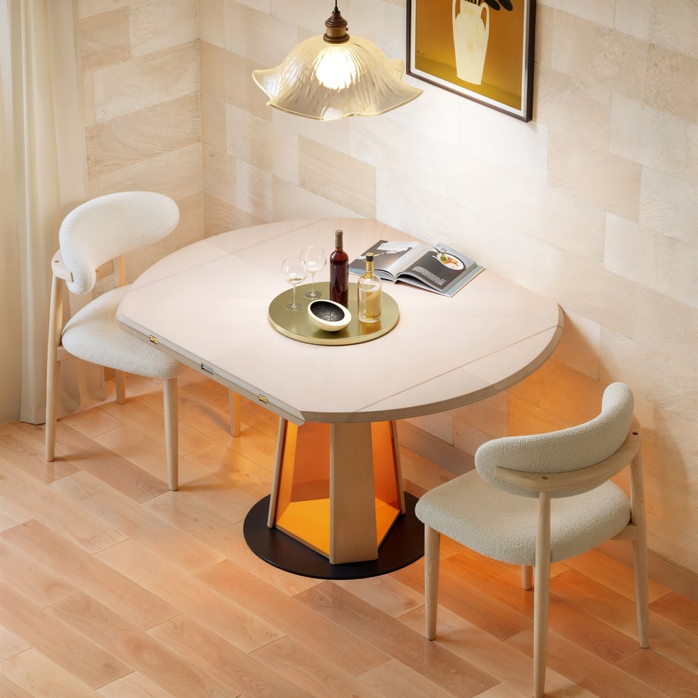 36"-47" Solid Whitewash Wood Extendable Dining Table with Light window image