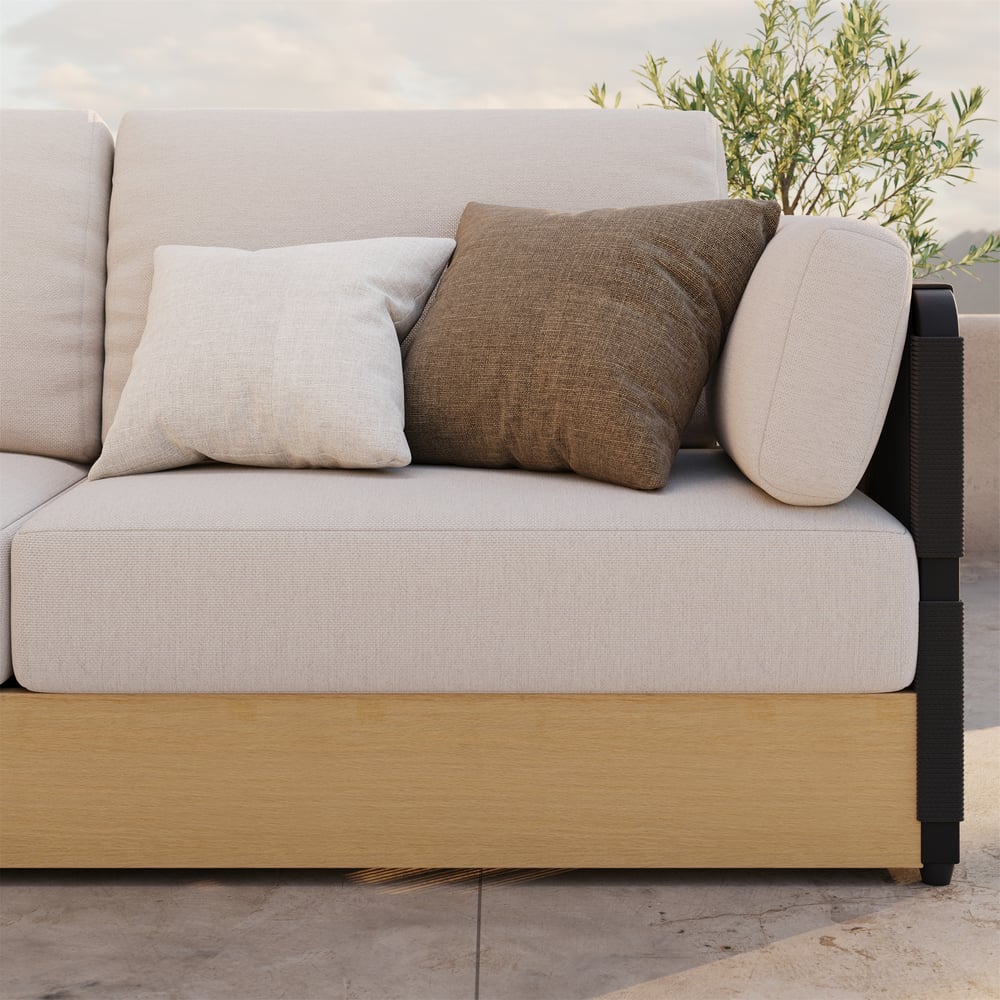 Costra Handwoven Rope L-Shaped Outdoor Sofa with Coffee Table in Black window image