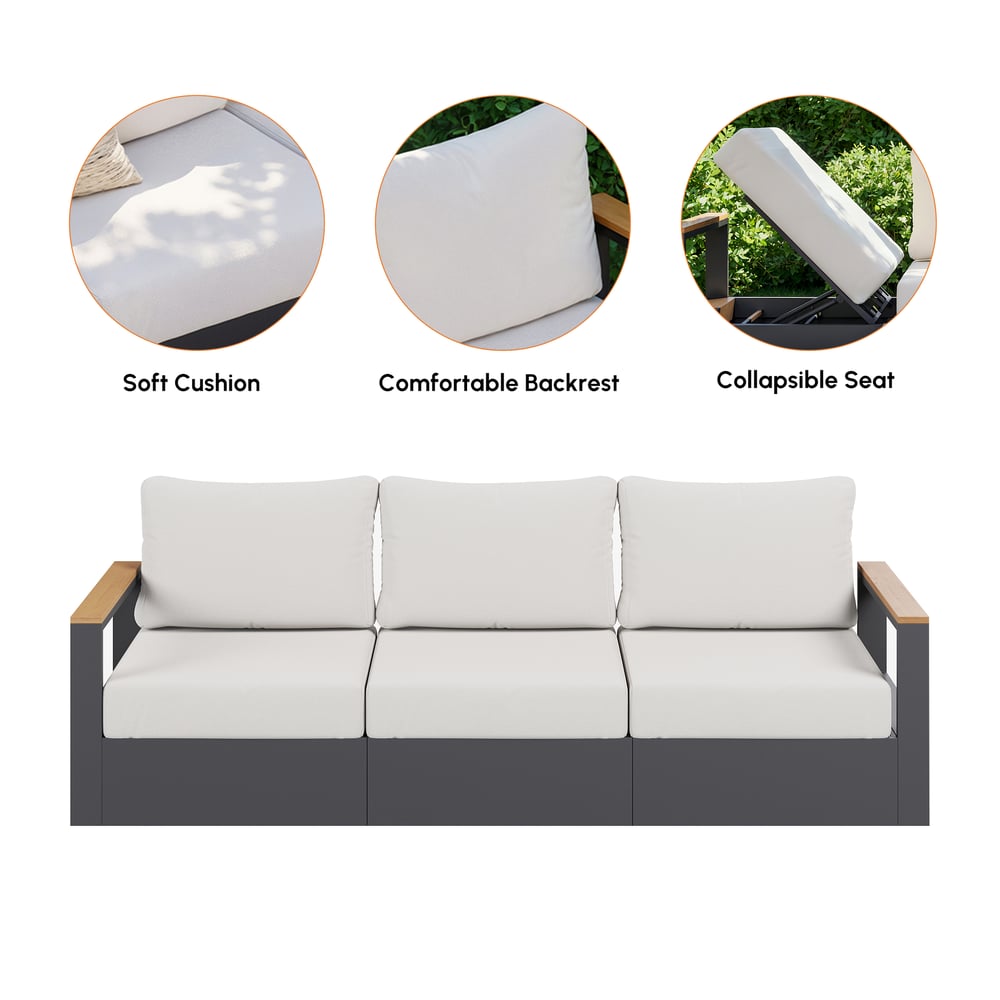 Tevara 6-Person Outdoor Sofa Set with Wood & Aluminum Frame, Dark Gray & Warm White window image