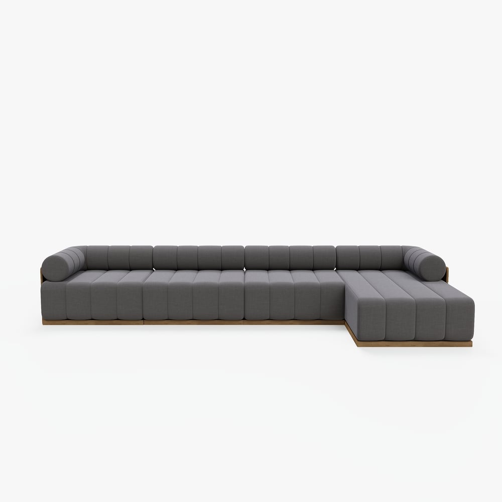 Resaro 4-delige modulaire buitenbankset van teakhout voor 5 personen in grijs Vensterafbeelding