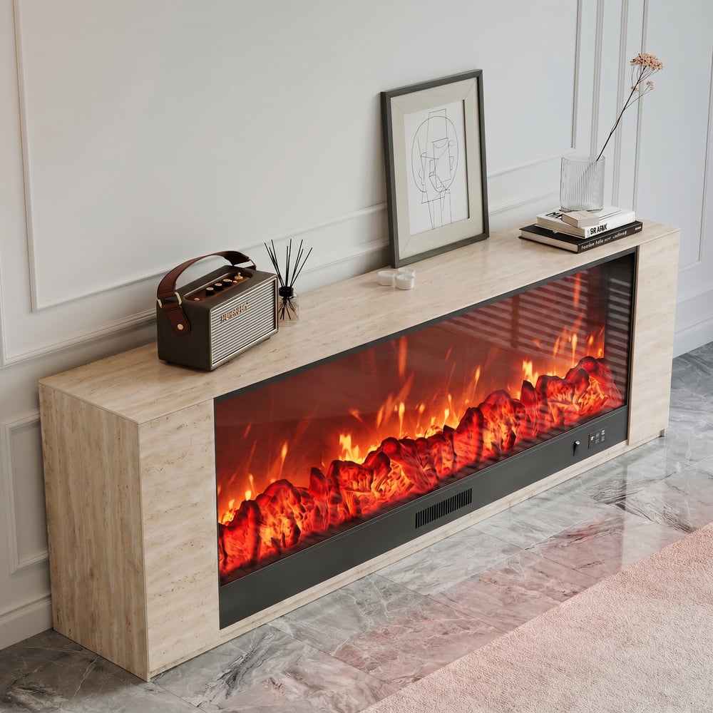 71" Sintered Stone Electric Fireplace TV Stand with Remote Control window image