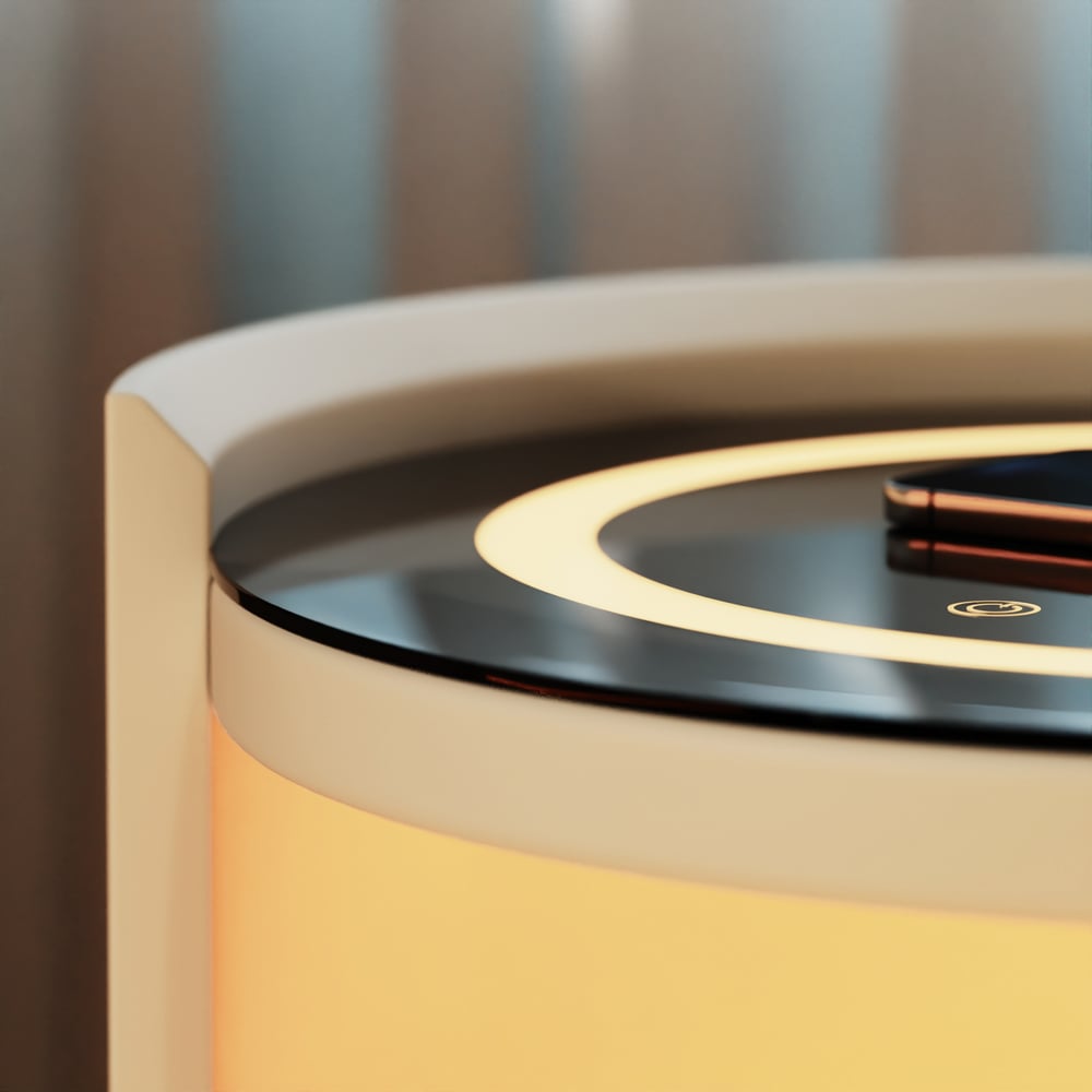 Modern Saddle Leather Smart  LED Nightstand window image