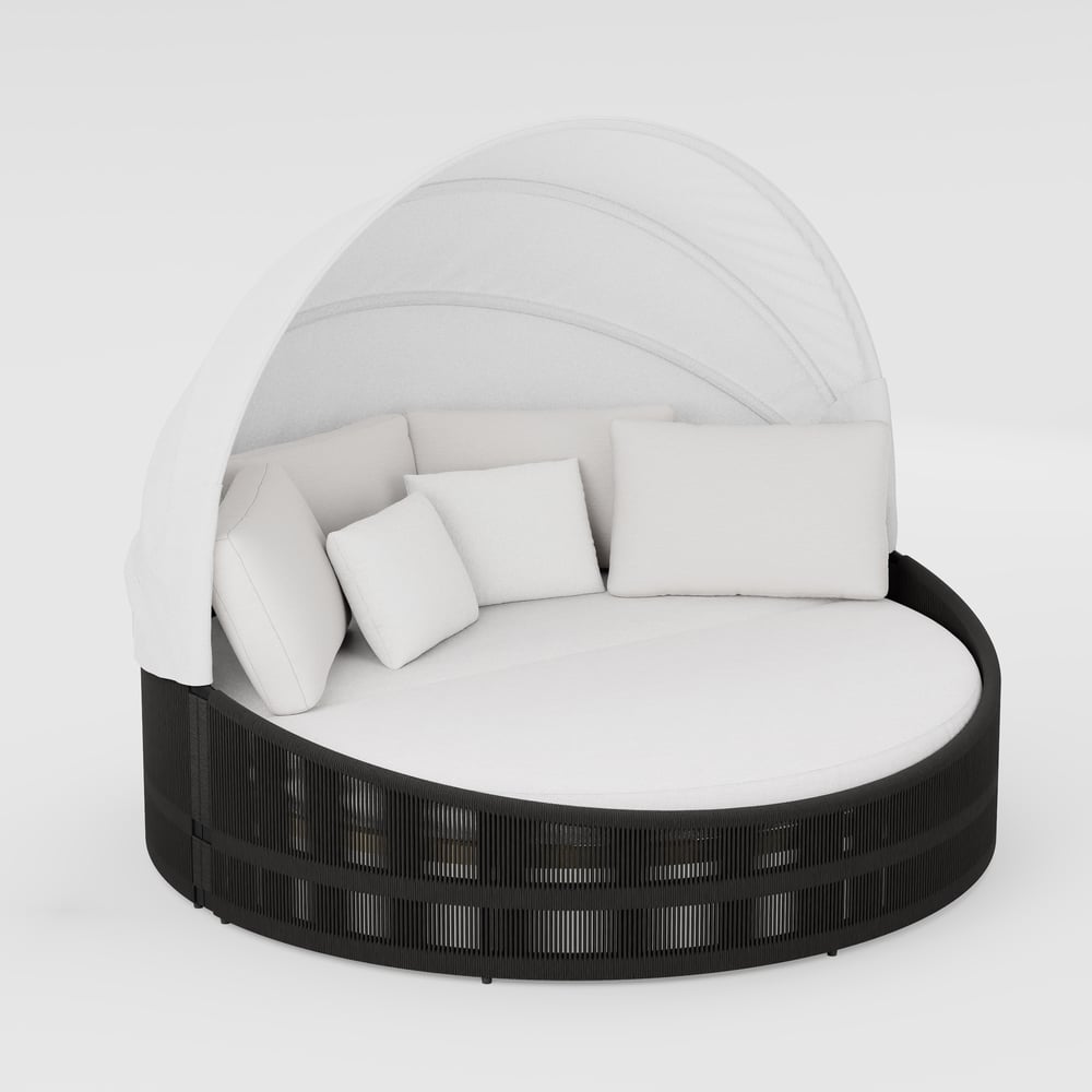 Costra Weatherproof Round Patio Daybed with Adjustable Canopy in Black window image