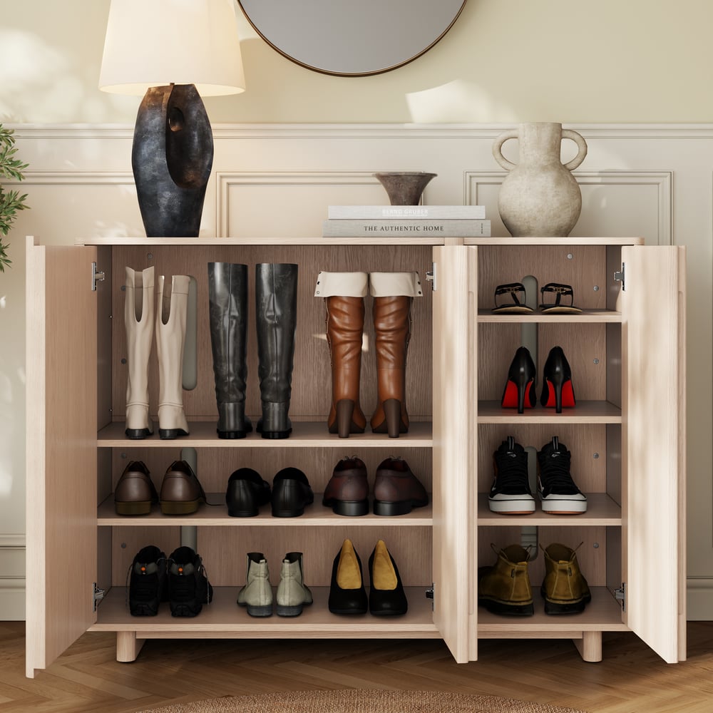 Lineva 48" Ash Wood Veneer Shoe Storage Fluted Entryway Cabinet window image
