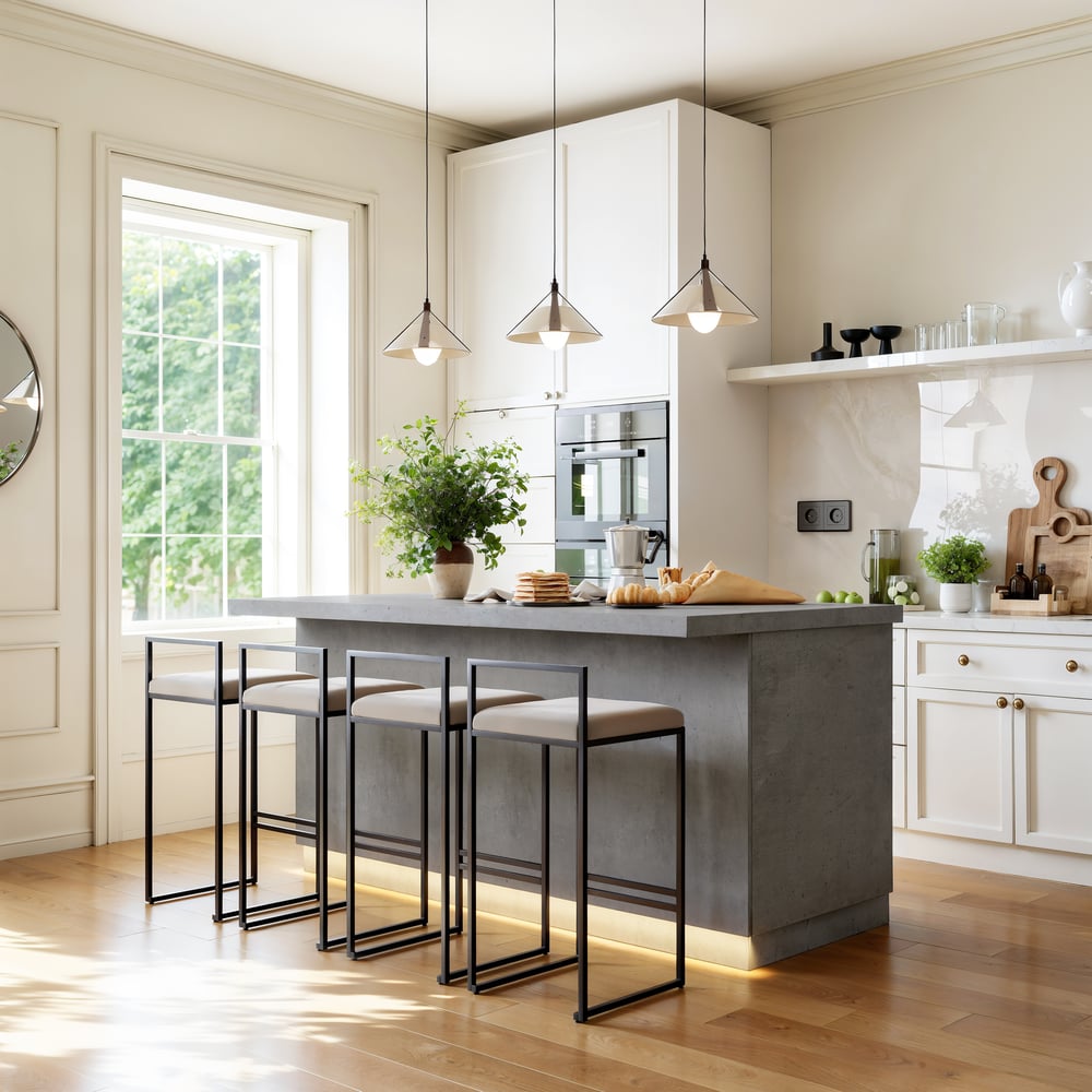 72"  Japandi Gray Wood Kitchen Island with Multi-Storage and LED Light window image