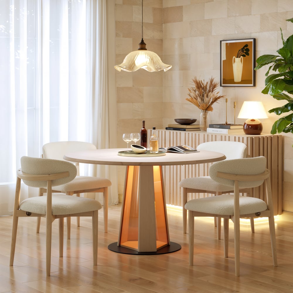 36"-47" Solid Whitewash Wood Extendable Dining Table with Light window image