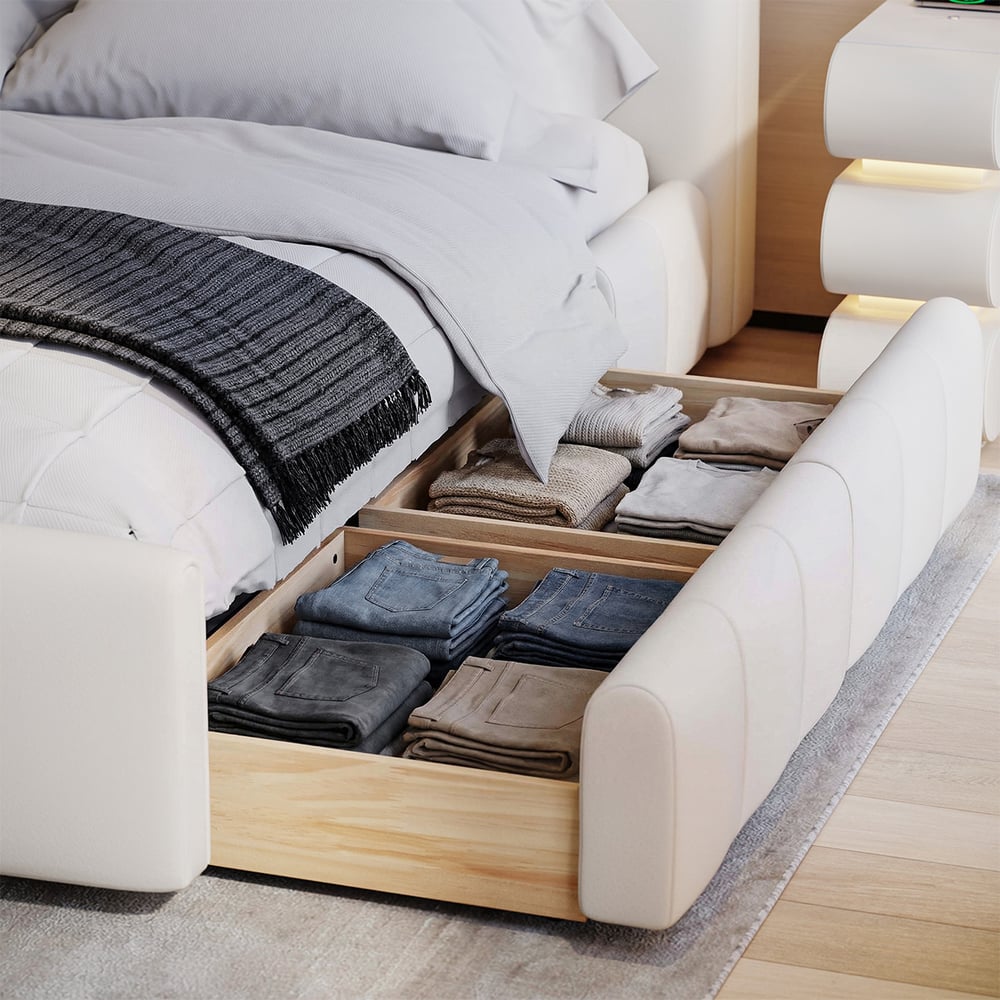 Questions and Answers for Humply Queen Faux Leather Storage Bed with Drawers