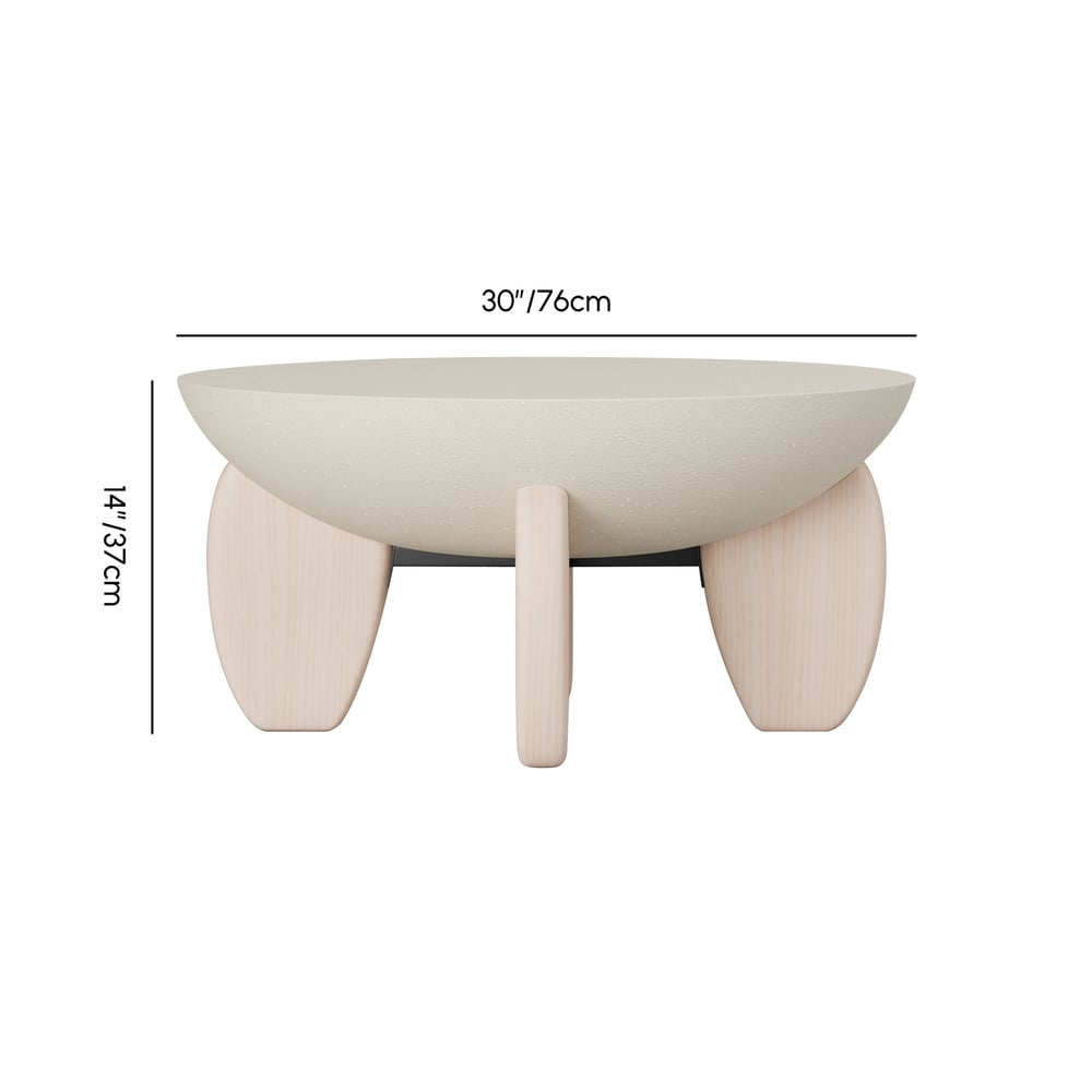 Curva Round Concrete Walnut Coffee Table with Wood Legs weights dimensions image