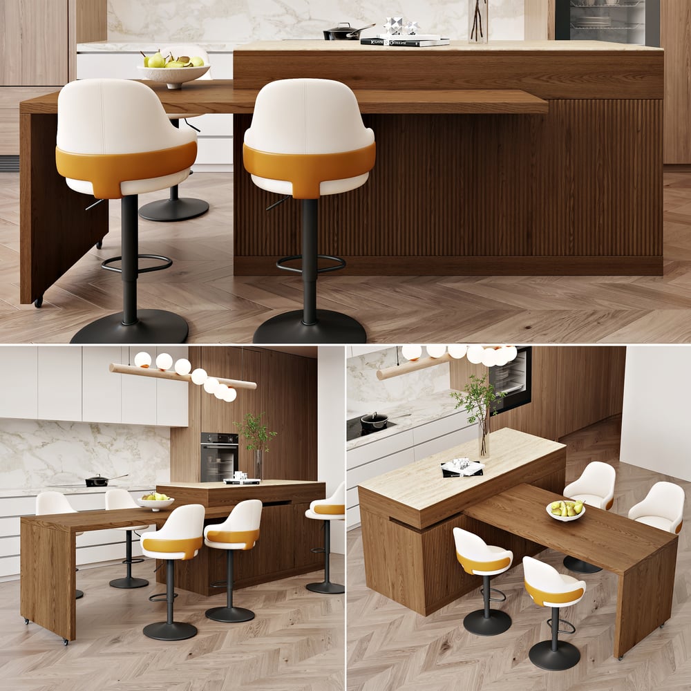 81''-106" Extendable Matte Sintered Stone Kitchen Island with Storage, Walnut window image