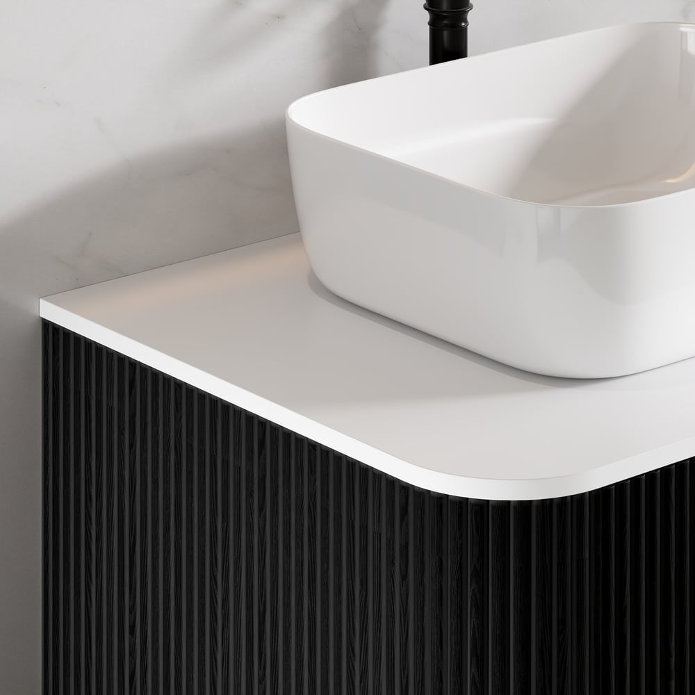 80cm Fluted Freestanding Bathroom Vanity with Vessel Sink, 3-Drawers, Sintered Stone top window image