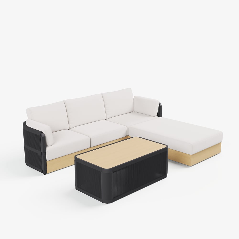 Costra Woven Outdoor Sectional Sofa Set with Adjustable Reclining Chaise and Coffee Table Black window image
