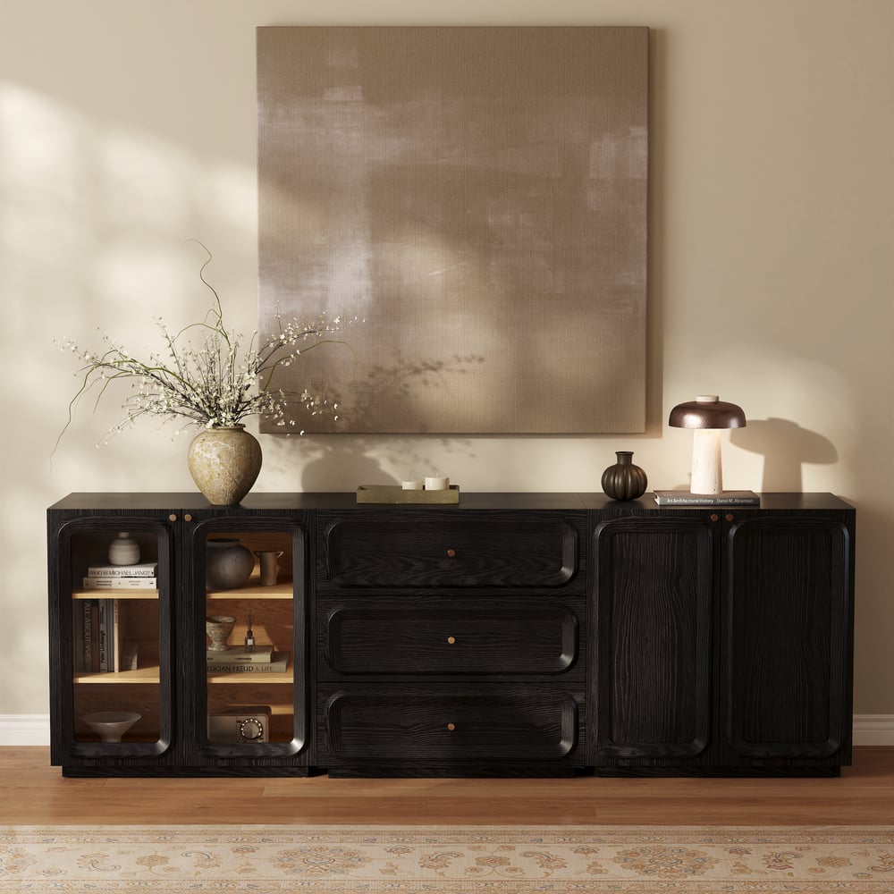 94" TV Stand with Chest Cabinet featuring storage and LED window image
