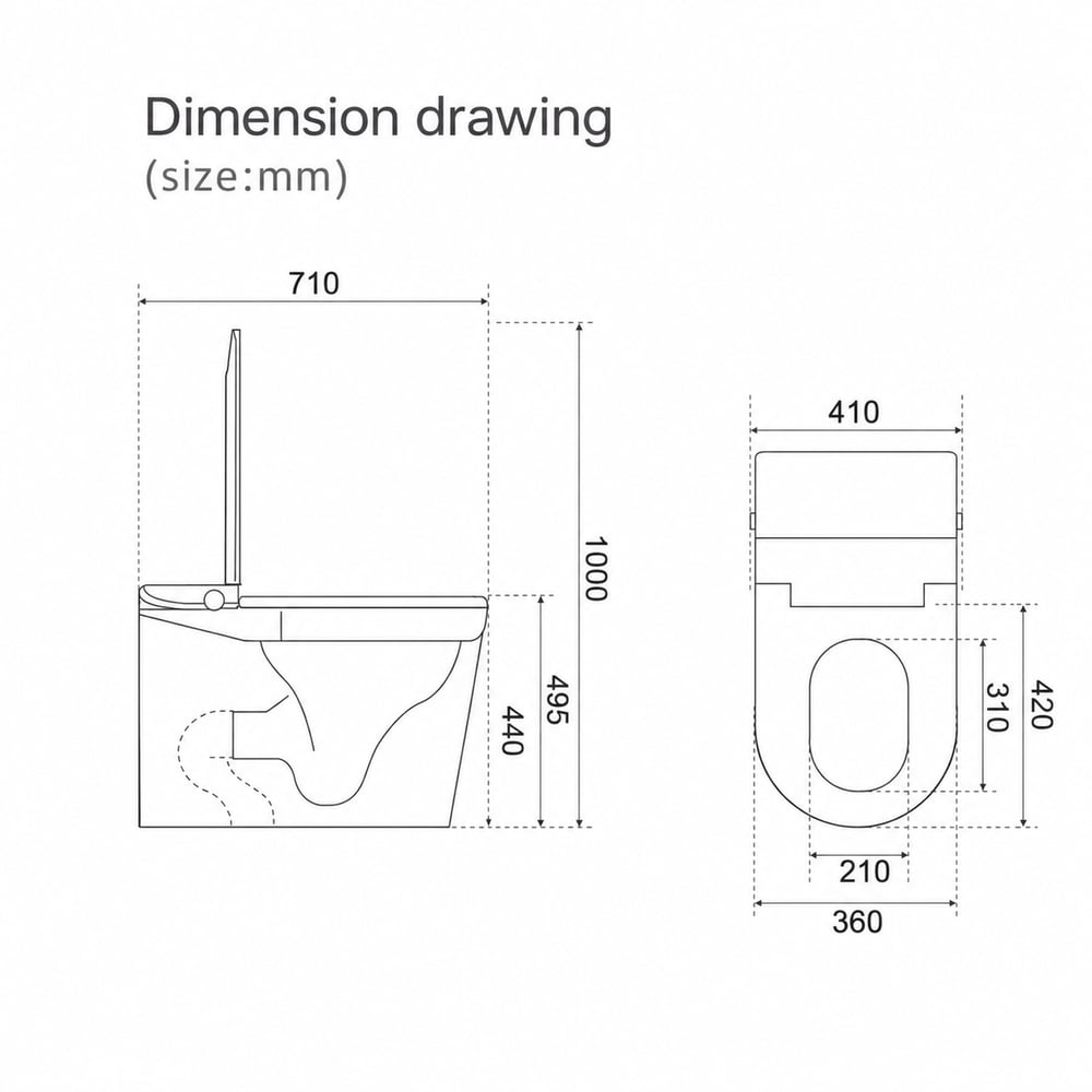 Glowin Automatic Smart Bidet Toilet with Built-in Tank & UV Sterilisation (WELS 4-Star) weights dimensions image