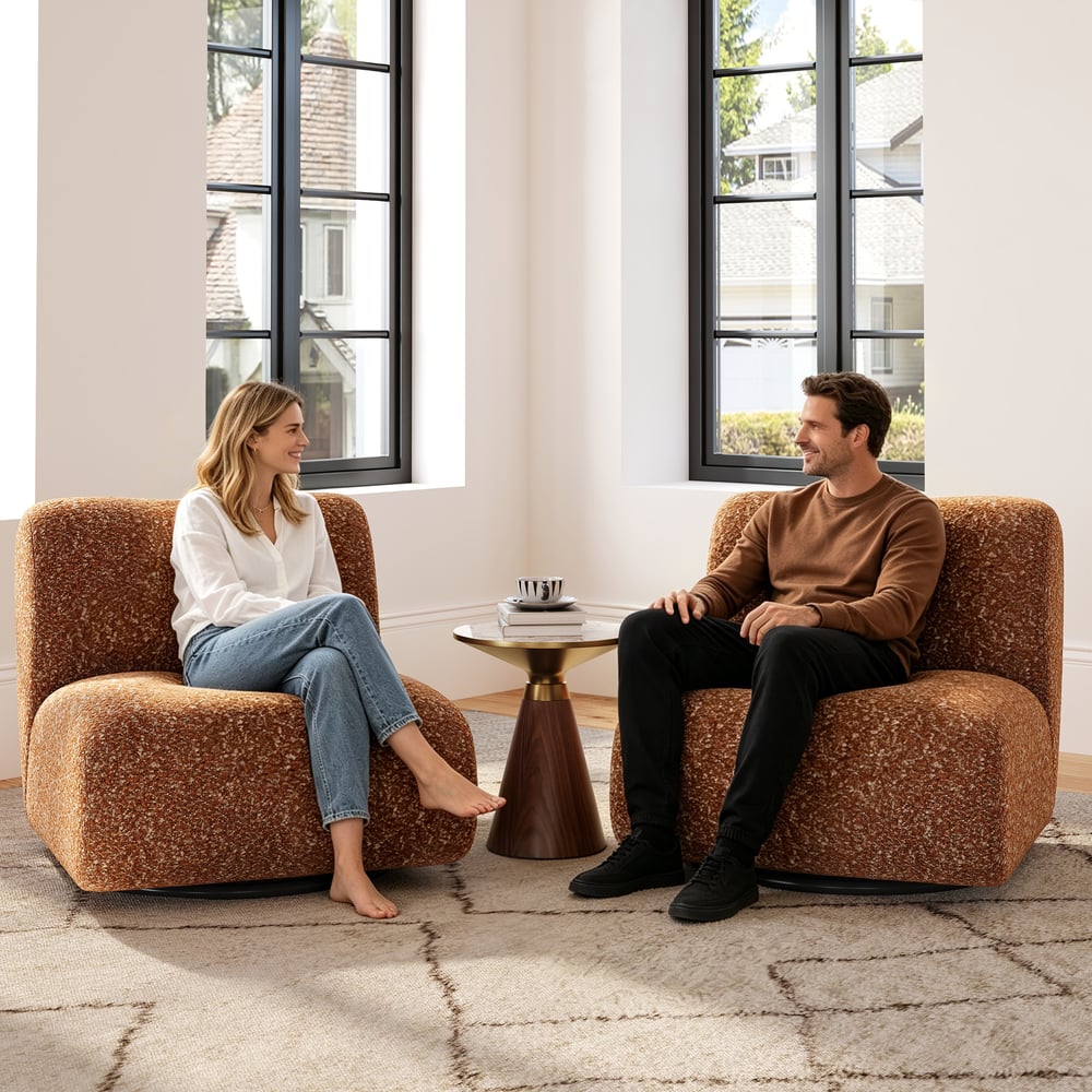 Modern 17" Performance Boucle Swivel Slipper Accent Chair window image
