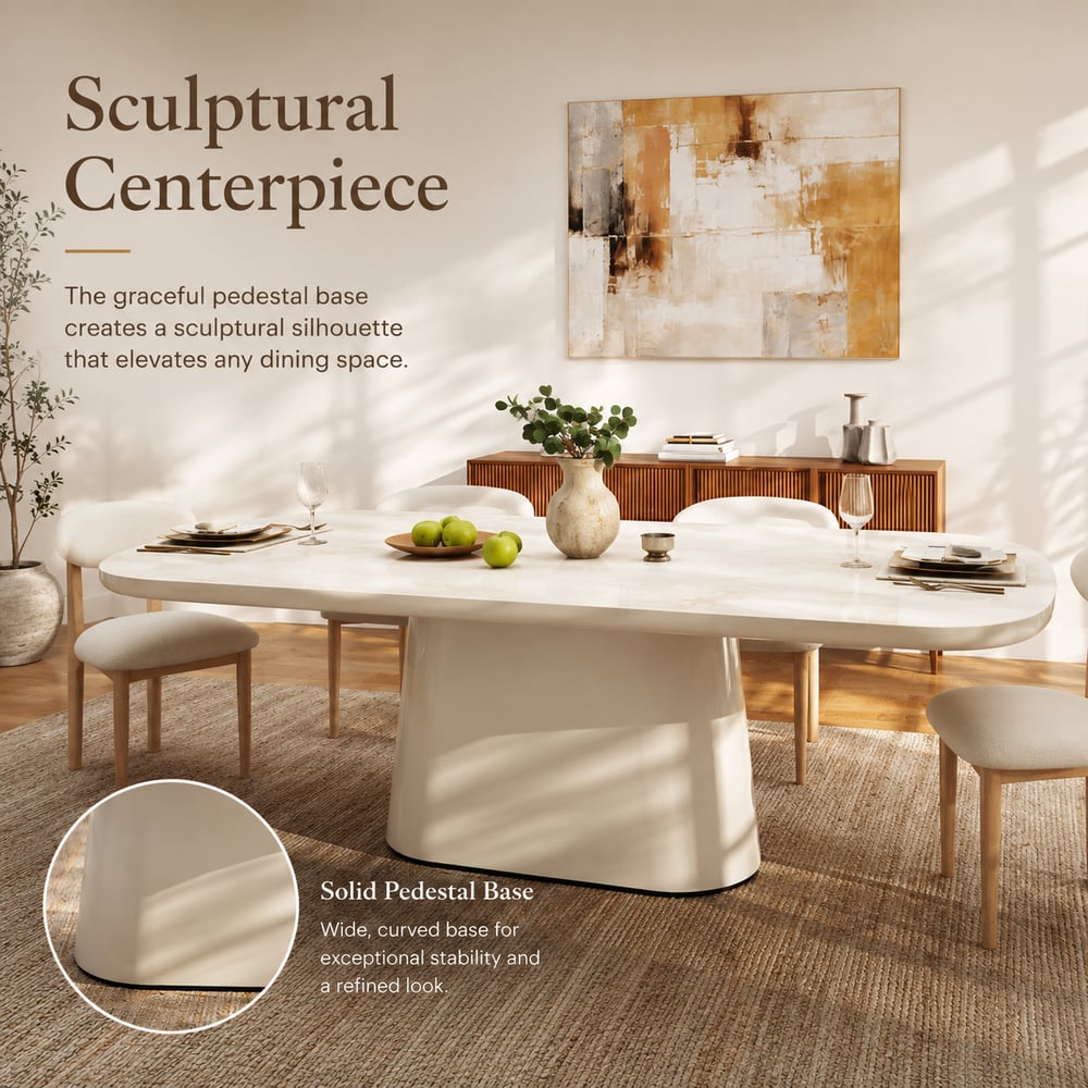 Modern 79" Oval Faux Travertine Sintered Stone Dining Table, Seats 6 window image